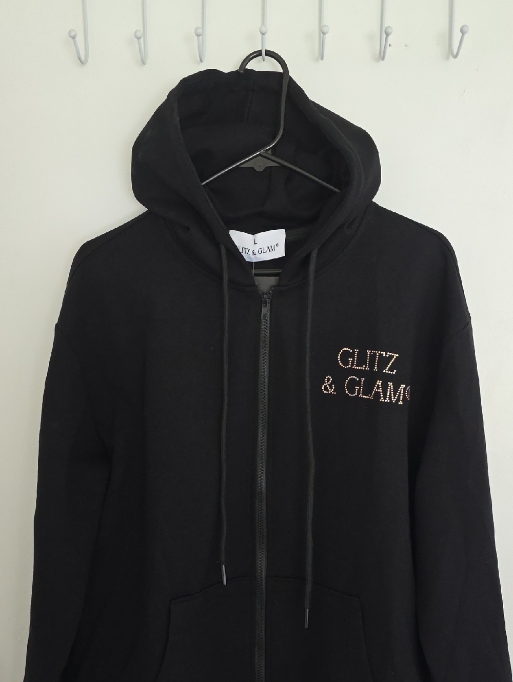 Glitz & Glam Women's Black Zip-Up Hoodie Jet Black Color
